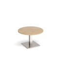 Dams Brescia circular coffee table with flat square Kendal Oak base, 800mm diameter, modern living room furniture.
