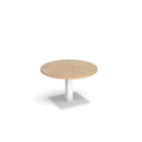 Dams Brescia circular coffee table with flat square Kendal Oak base, 800mm diameter, modern wood finish.