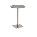 Dams Brescia circular poseur table with grey oak finish, 800mm height, flat square base, ideal for modern lounge or bar areas.