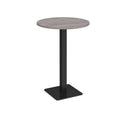 Dams Brescia circular poseur table with 800mm diameter, grey oak finish and flat square base for modern seating areas.