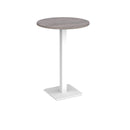 Dams Brescia circular poseur table with grey oak finish, 800mm height, flat square base, ideal for modern bar or lounge settings.