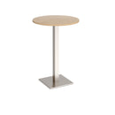 Dams Brescia circular poseur table with flat square base, 800mm height, in Kendal Oak finish, showcasing modern bar or counter table design.