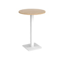 Dams Brescia circular poseur table with 800mm height, oak finish, flat square base, ideal for modern bar or cafe settings.