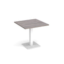 Dams Brescia square dining table with flat square grey oak base, 800mm height, modern design, showing tabletop and base details.