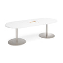 Dams Eternal Radial End Boardroom Table with central cut-out, 2400mm x 1000mm, white, showing smooth surface and radial end design.