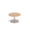 Dams Monza circular coffee table with flat round beech base, 800mm diameter, modern living room furniture.