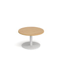Dams Monza circular coffee table with flat round oak base, 800mm diameter, modern design and natural wood finish.