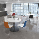 Dams Monza circular oak dining table with flat round base, 800mm diameter, showcasing a sleek modern design.