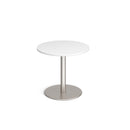 Dams Monza circular dining table with flat round base, 800mm diameter, in white, showcasing sleek modern design.