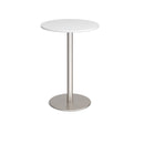 White Monza Circular Poseur Table with flat round base, 800mm height, by Dams, ideal for modern bar or lounge settings.
