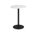 Dams Monza circular poseur table with 800mm diameter, white tabletop and flat round base, ideal for modern event spaces