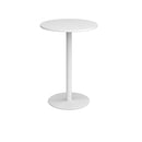 White Monza circular poseur table with flat round base, 800mm height, by Dams, featuring a sleek modern design.