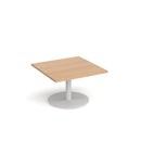 Dams Monza square coffee table with flat round beech base and brushed steel finish, 800mm size, modern living room furniture