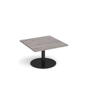 Dams Monza square coffee table with flat round base in grey oak finish, 800mm size, modern living room furniture.
