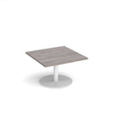 Dams Monza square coffee table with flat round base in grey oak finish, 800mm size, modern living room furniture.