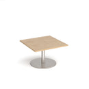 Dams Monza square coffee table with round flat base, 800mm height, in Kendal Oak finish, modern wood living room furniture