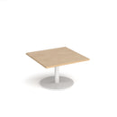 Dams Monza square coffee table with flat round base, 800mm height, in Kendal Oak finish, showcasing modern wooden design.