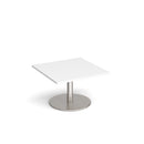 Dams Monza square coffee table with flat round base in white, 800mm height, modern design, smooth surface, and sturdy construction