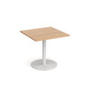 Dams Monza square dining table with flat round beech base, 800mm height, modern design, and smooth wooden surface.