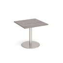 Dams Monza square dining table with flat round base in grey oak finish, 800mm size, modern wood dining furniture.