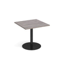 Dams Monza Square Dining Table with flat round base in grey oak finish, 800mm size, modern and stylish for dining room decor.