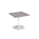 Dams Monza square dining table with flat round base in grey oak finish, 800mm size, modern and stylish kitchen or dining room furniture