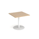 Dams Monza square dining table with flat round base in Kendal Oak finish, 800mm size, modern wood dining furniture