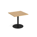 Dams Monza square oak dining table with flat round base, 800mm size, showcasing modern wooden tabletop and sturdy design.
