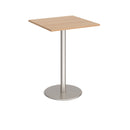 Dams Monza square poseur table with 800mm beech top and flat round base, ideal for modern bar or cafe settings.