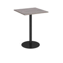 Dams Monza Square Poseur Table with flat round base in grey oak finish, 800mm height, modern and stylish for bar or dining area.