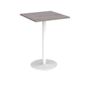 Dams Monza Square Poseur Table with flat round base in grey oak finish, 800mm height, modern design for cafes and bars