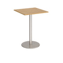 Dams Monza Square Poseur Table with 800mm round oak top and flat round base, ideal for modern dining or bar areas.