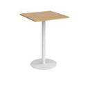 Dams Monza square poseur table with 800mm diameter oak top and flat round base, modern high-top table for cafes or bars