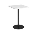 Dams Monza square poseur table with flat round base, 800mm height, white finish, showcasing a modern bar or café table.