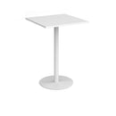 White Monza Square Poseur Table by Dams with 800mm round flat base, ideal for modern bar or lounge settings.