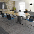 Dams grey oak semi-circular folding leg table with straight foot rails, featuring a sturdy design and smooth finish.