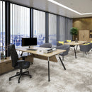 Dams Anson Executive Desk with A-frame legs and return in Barcelona Walnut wood, showcasing a spacious workspace and modern design.