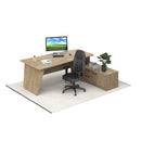 Dams Anson Executive Desk with panel end legs in Barcelona Walnut wood, showcasing a sleek, modern office workspace design.