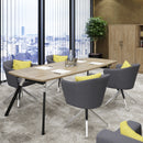 Dams Anson executive rectangular conference table with A-frame legs in Barcelona Walnut wood, showing a spacious tabletop.