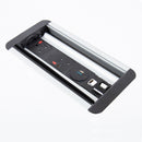 Dams Eclipse in-table power module with UK sockets, TUF USB charger, RJ45 and HDMI sockets in black and silver finish.
