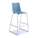 Blue Dams Harmony multi-purpose stool with chrome sled frame, compact seating for versatile use in home or office settings.