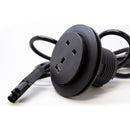 Black Dams Ion In-Surface Power Module with UK socket and USB Type A charger mounted on a surface.