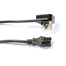 Black 4-meter Dams mains lead with UK 3-pin plug and 13amp fuse, suitable for connecting electrical devices safely.