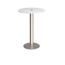 White Monza circular poseur table with central circular cut-out by Dams, featuring a sleek modern design.