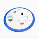 Black Dams Pixel In-Surface Power Module with 1 UK socket and 2 RJ45 sockets for data and power connectivity.