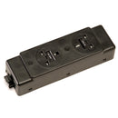 Black under desk power bar with 2 UK sockets from Dams, designed for convenient desk-side electrical access.
