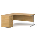 Dams Maestro 25 ergonomic desk and high pedestal bundle in oak silver finish, 1600mm length, left-hand configuration.