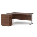 Dams Maestro 25 ergonomic desk and high pedestal bundle in walnut and silver, 1600mm length, left-hand configuration.