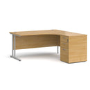 Dams Maestro 25 ergonomic desk with 1600mm oak silver finish and matching high pedestal storage unit, right-hand configuration