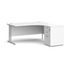 White and silver Maestro 25 ergonomic desk with high pedestal bundle, right-hand configuration, 1600mm size by Dams